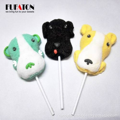 Hot sell handmade puppy dog shape marshmallow lollipops candy